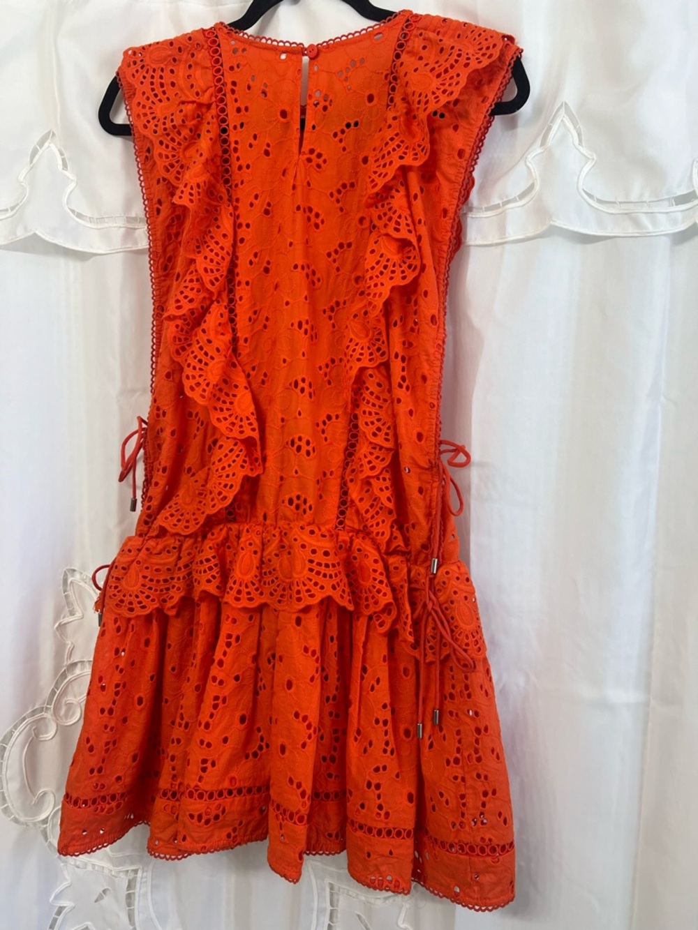 Zimmermann Marisol Eyelet Dress Tomato Orange Ruffle Lace Mini Dress Resort S - Picture 10 of 13
